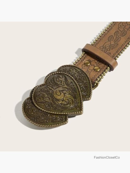 Vintage Studded Floral PU Leather Belt for Jeans main image 6